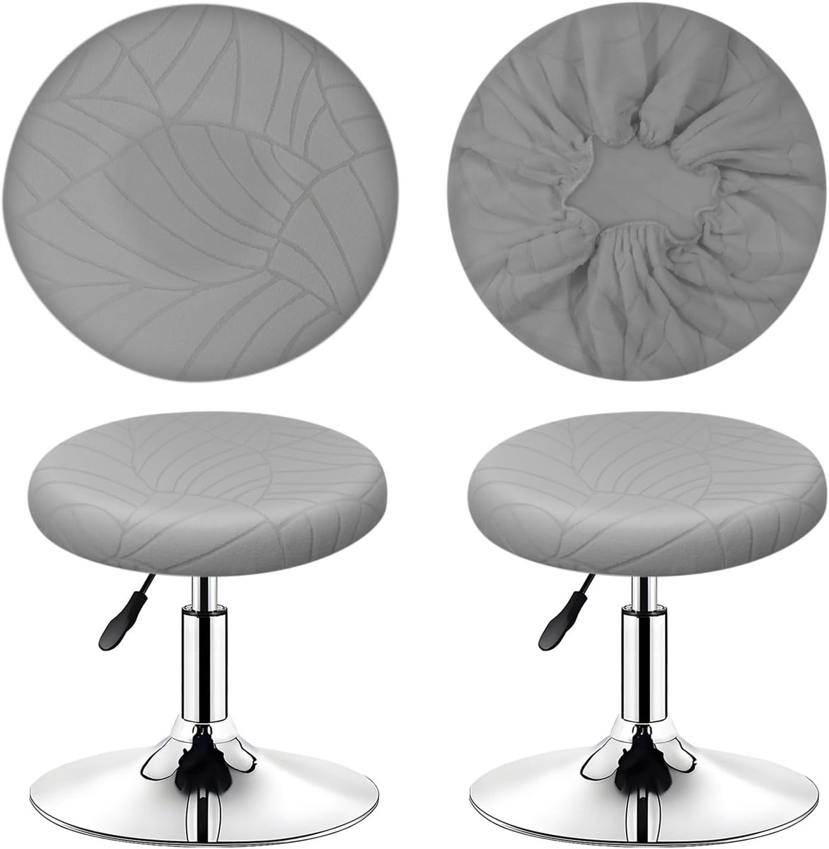 Ronde hockerovertrek met blader-jacquard, rond, 30-40 cm, wasbaar, onderhoudsvriendelijk, zacht en duurzaam, voor ronde of vierkante hockers (2, lichtgrijs)