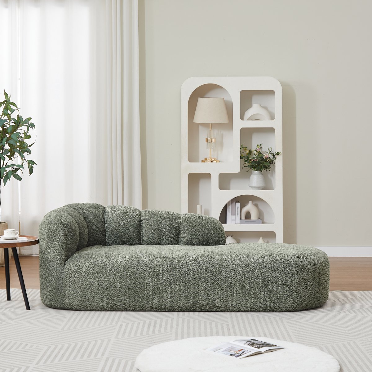STILVORA Chaise Longue 1-Zits - Golvende Rugleuning En Zonder Armleuningen - Voor Woonkamer, Slaapkamer En Leeshoek - Stof - Groen