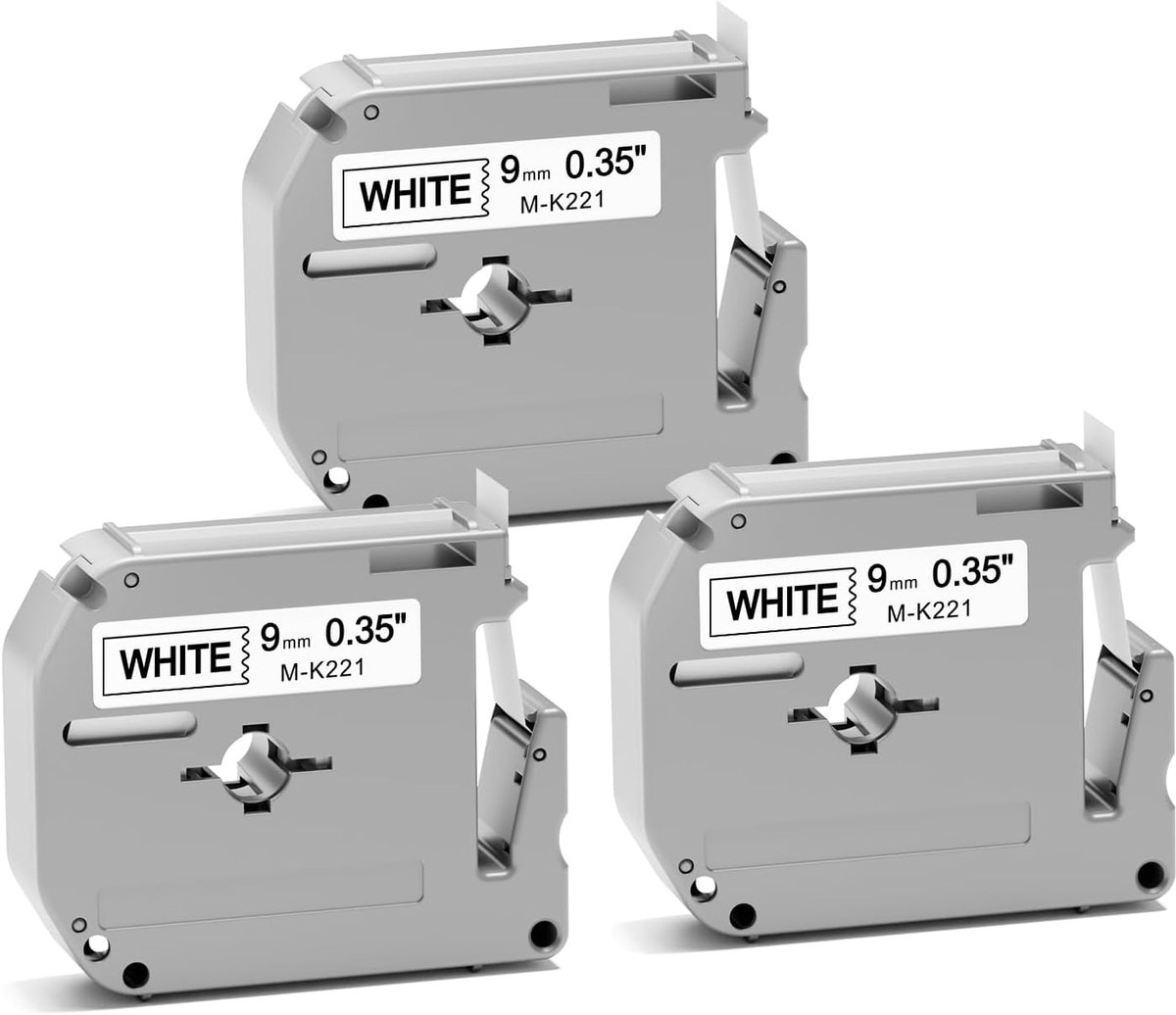 3x MarkField Compatible with Brother M-K221 9mm 3/8 Label Tape Black on White, Compatible with Brother MK-221 MK221 - ShopVlot