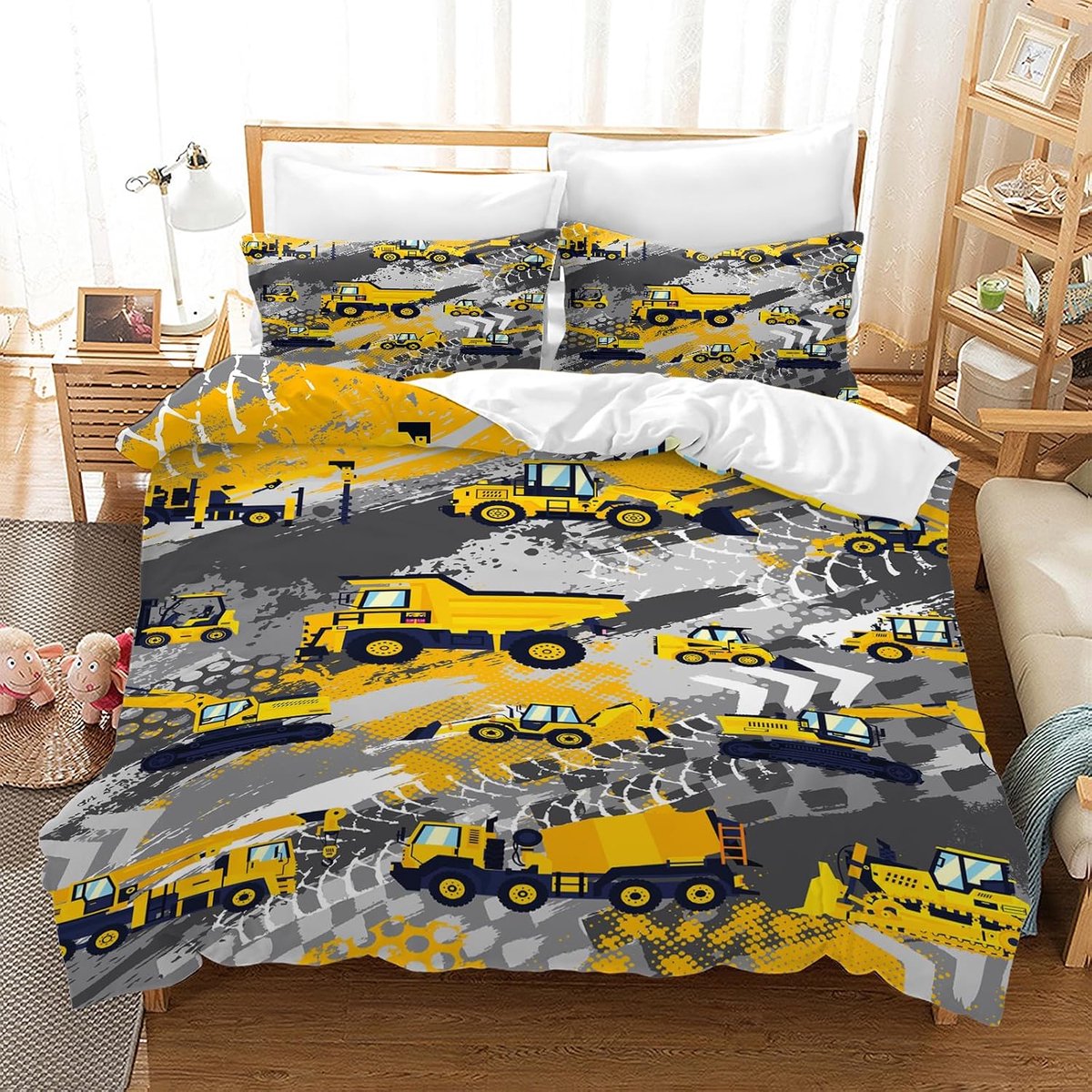 Motorcycle Duvet Cover with 2 Pillowcases, Modern Blue Motocross Microfiber Duvet Cover for Adults, Men, Boys Children - ShopVlot