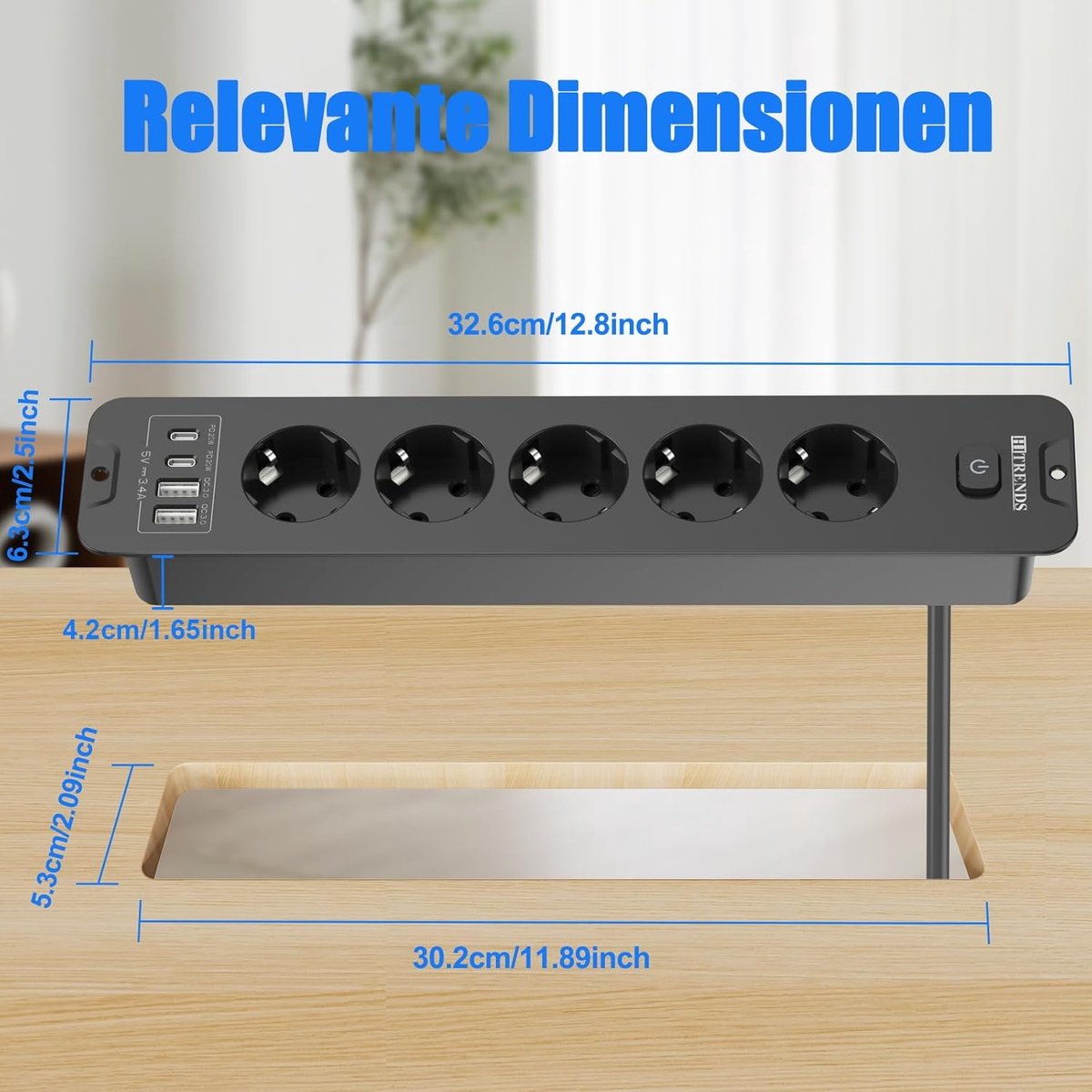 Inbouw stopcontact 5-voudig - met USB-C en schakelaar - ideaal voor werkplekken - SnelShoppen