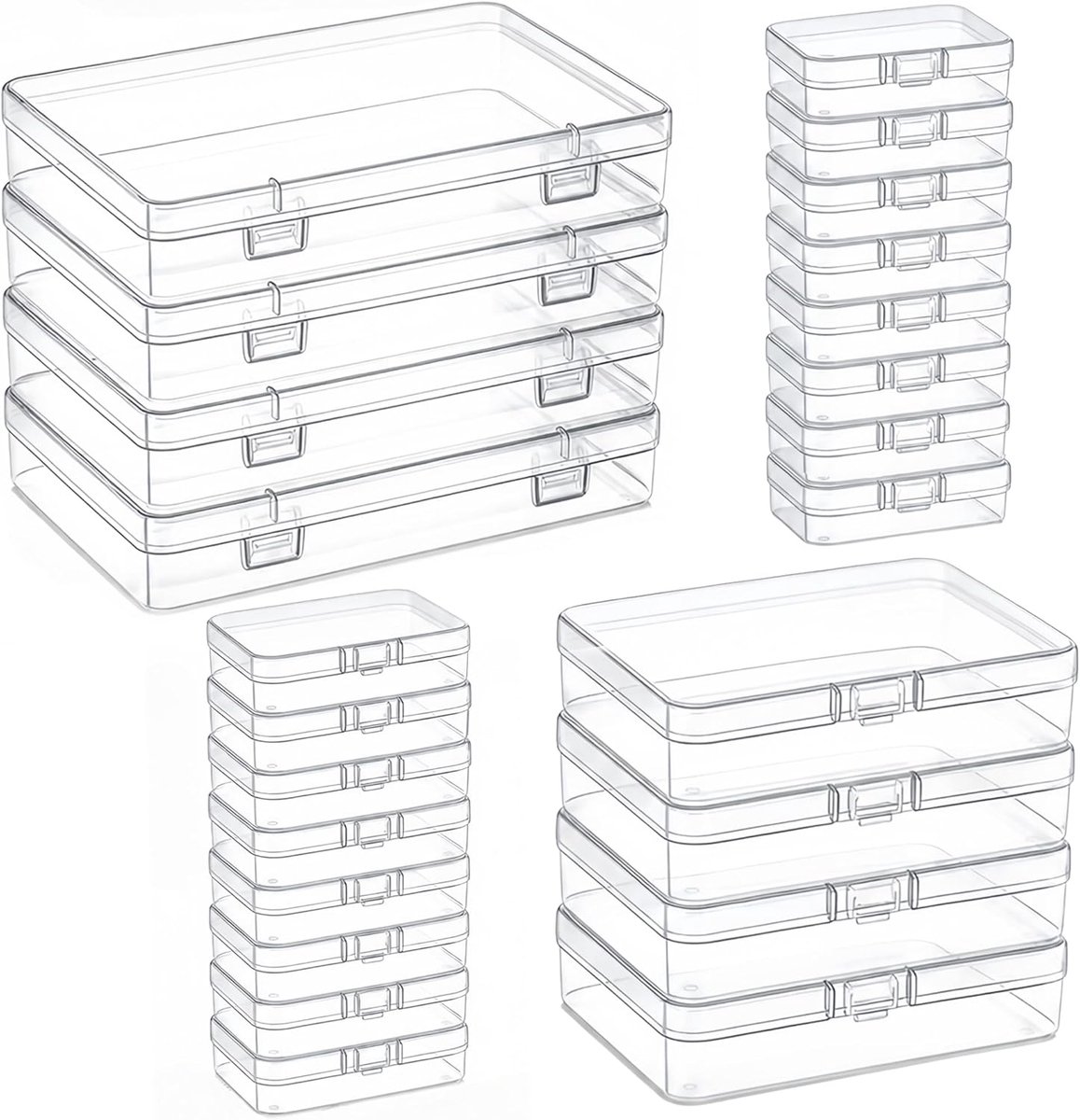 Opslagdozen set 24 stuks - Transparante plastic dozen - Diverse maten voor sieraden en knutselmaterialen - SnelShoppen