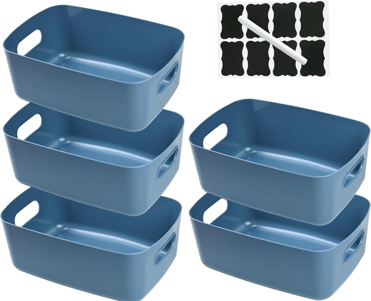 Plastic opbergmanden set van 5 - 25×18×10 cm - met handvatten - ideale oplossing voor keuken en badkamer - SnelShoppen