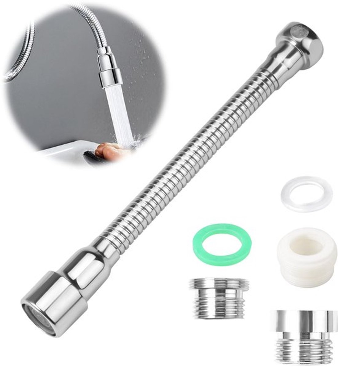 20CM Water Tap Extension, Universele Kraanverlenging voor Keuken, Kraanverlenging, Kraanverlenging Waterverlenging Keuken Kraanverlenging met 2 stuks Kraanadapter, voor Keuken Badkamer