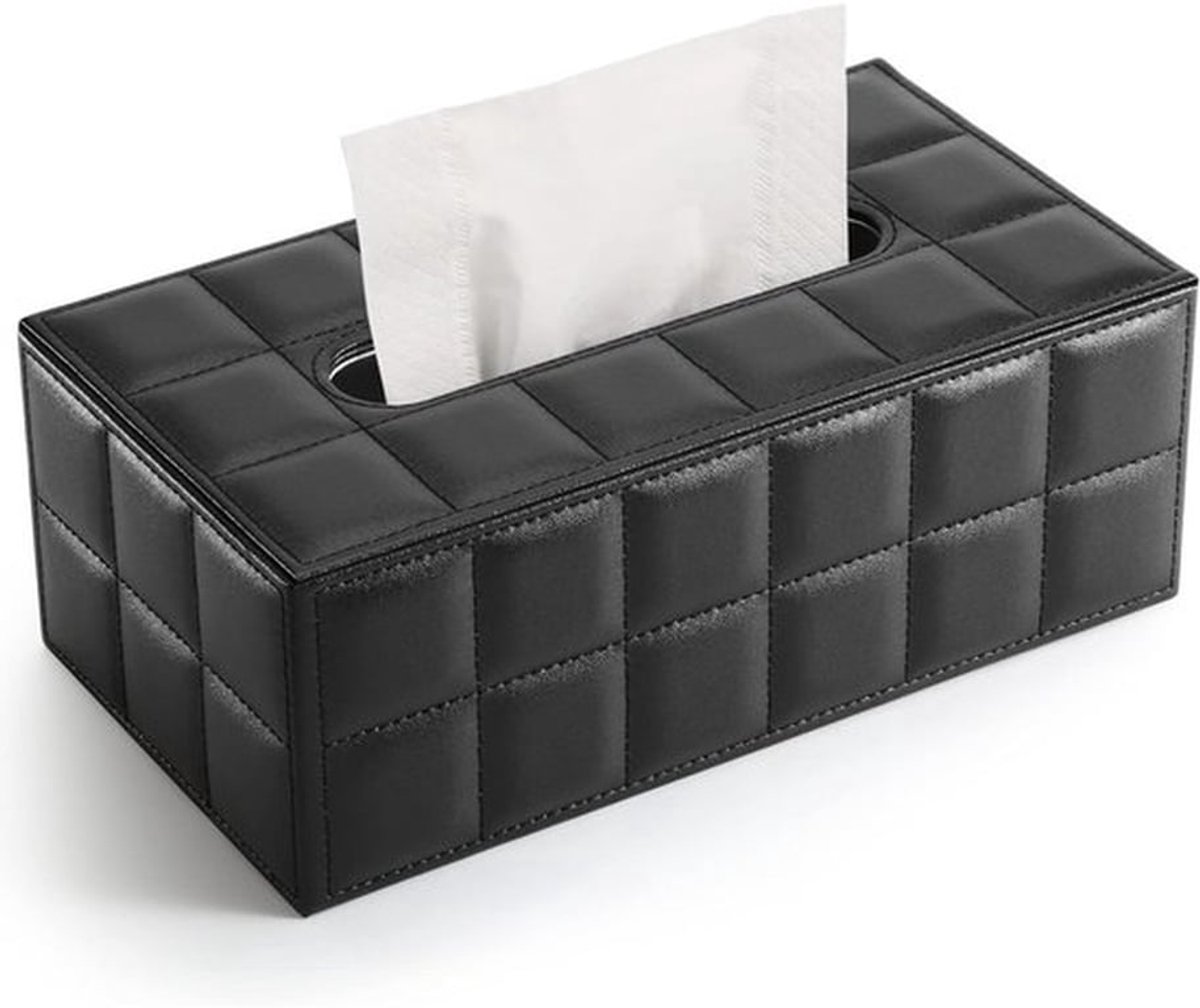 Tissuebox - Lederen tissueboxhouder - Rechthoekige servethouder - Voor thuis, op kantoor en in de auto - Zwart
