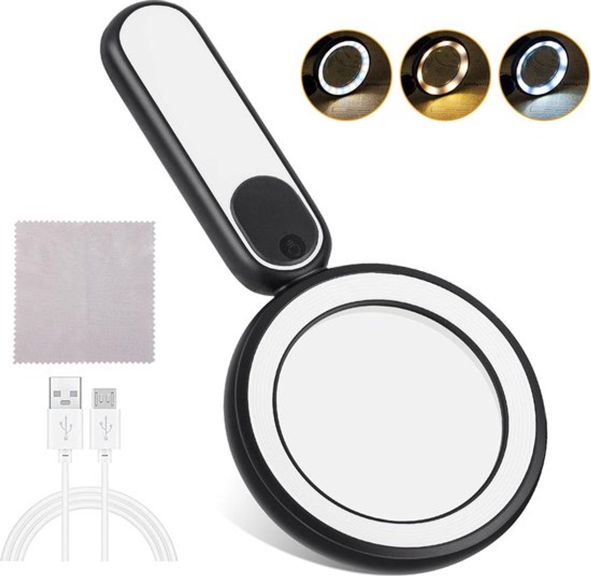21 LED-licht Vergrootglas - Touch Switch loep 3 verlichtingsmodi - 15x handloep hoge helderheid - lichtgewicht loep met licht - leesloep senioren kinderen - juweliers hobby's - lensdoek