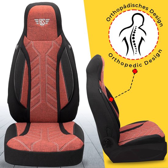 Autostoelhoezen voor Fiat 500 BJ vanaf 2007 – Stoelhoezen voor bestuurder en passagier in Zwart/Rood