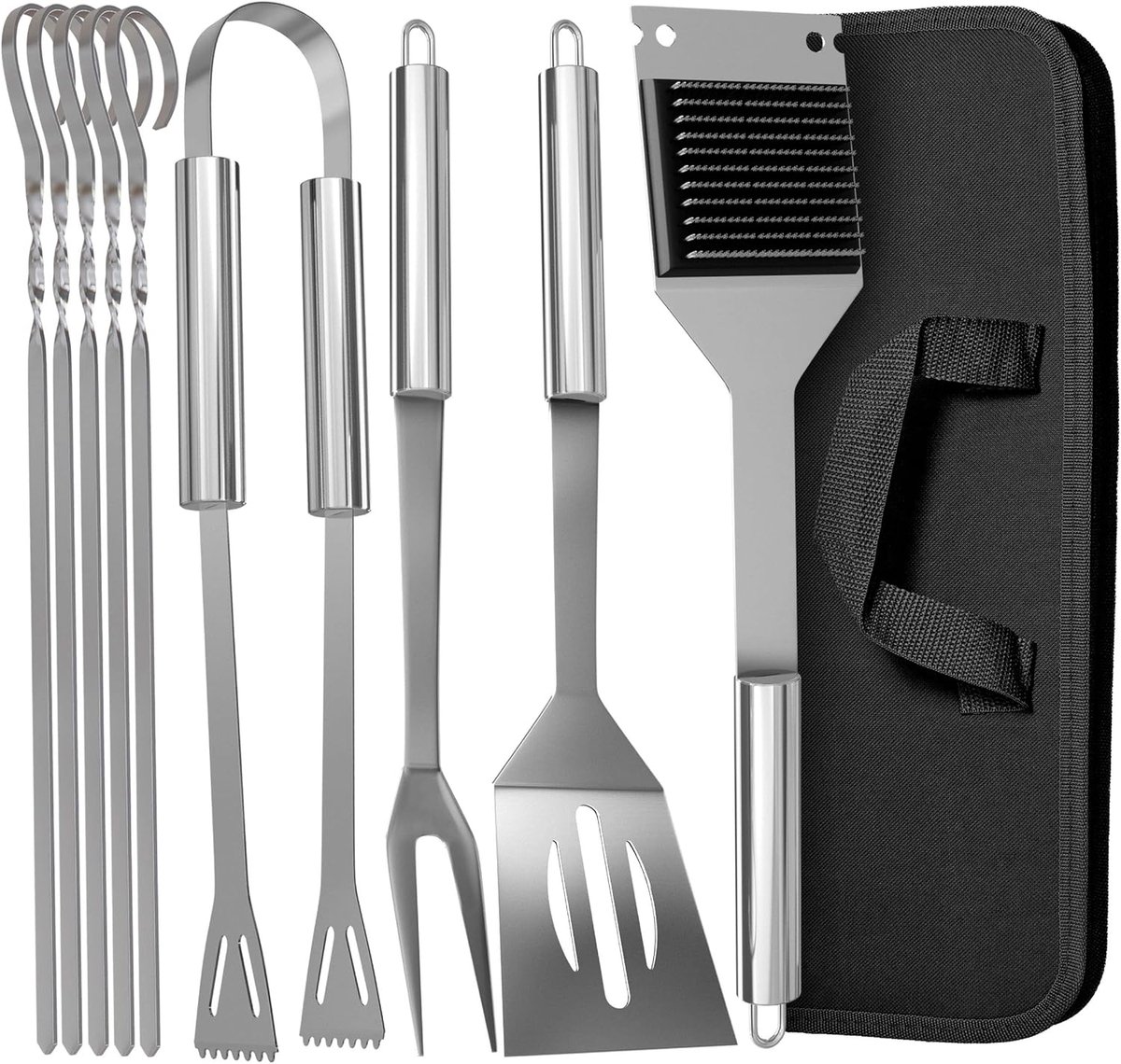 10-delige Grillaccessoires Set met Opbergtas - Roestvrij Staal