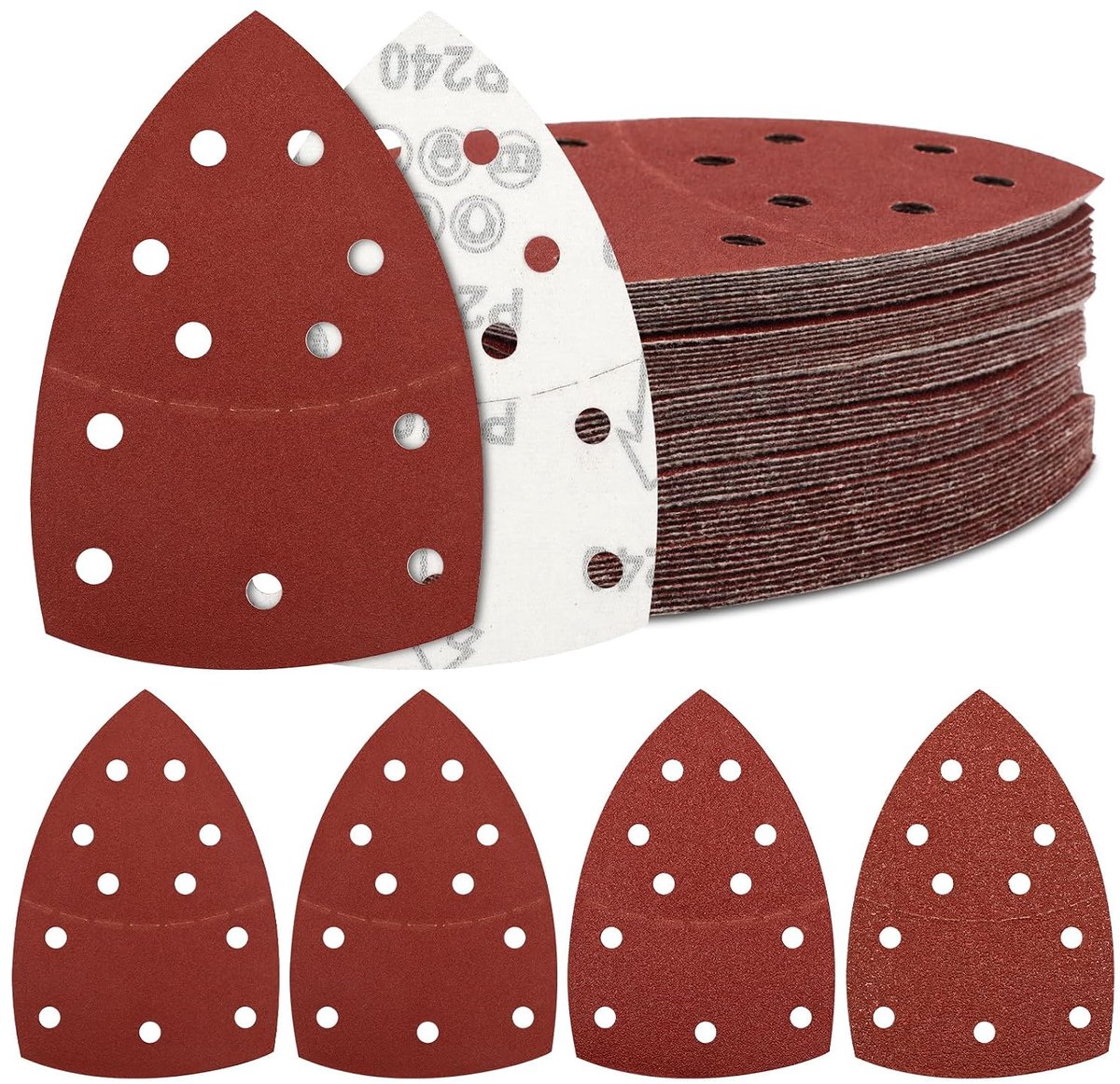 Schuurpapier driehoekig 152 × 105 mm - aluminiumoxide - 11 gaten - voor effectieve stofafzuiging - ShopVlot