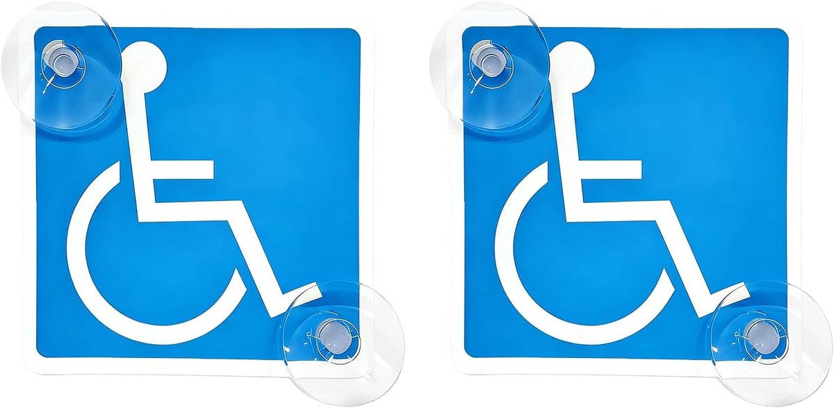 Set van 2 gehandicaptenbord 12 x 12 cm - duurzaam en waterdicht - sterke zuignap - verhoogt verkeersveiligheid - ShopVlot