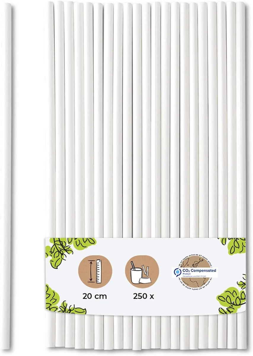 Papieren rietjes 20 cm - Biologisch afbreekbaar - Wit - Perfect voor cocktails - ShopVlot