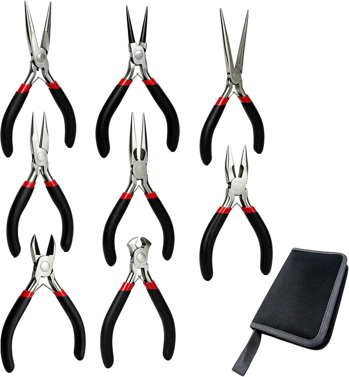 Mini tangenset 8-delig - carbon staal - roestbestendig - ideaal voor sieraden en reparaties - ShopVlot
