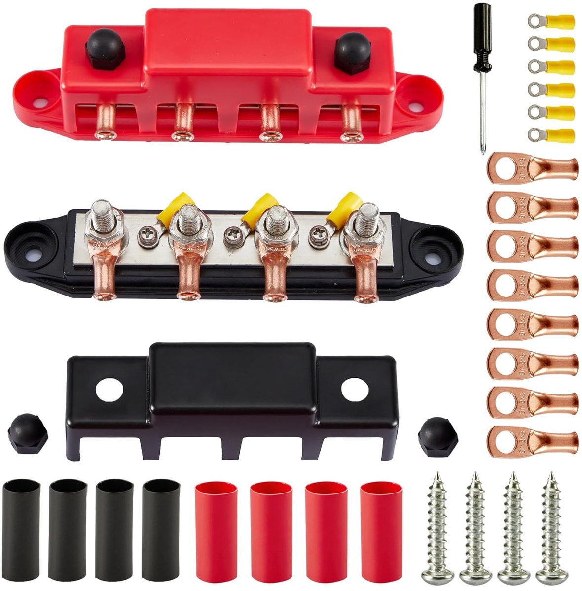 Stroomverdelerblok M8 250 A DC 12 V-48 V - met 4 x M8 klembouten - voor motorhomes, boten, campers - ShopVlot