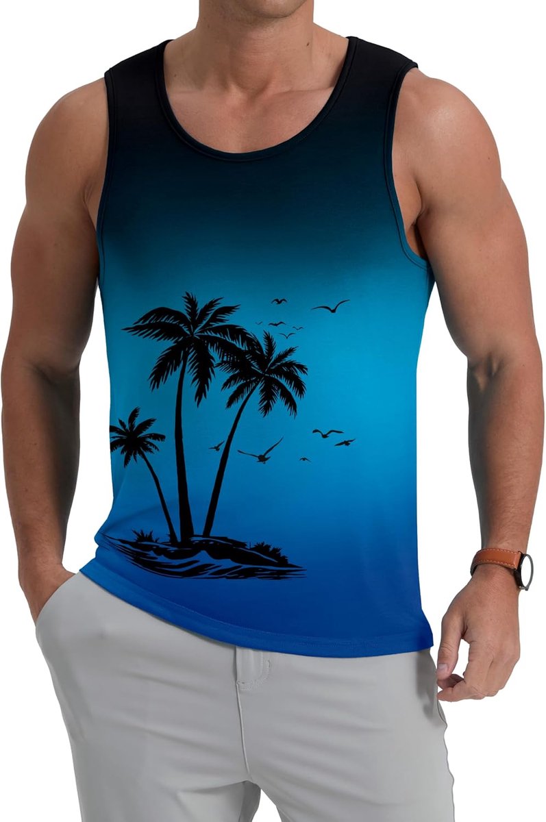 Heren Tanktop Katoen Gedrukt - Losse Maat - Mouwloos - Perfect voor Zomerdagen - SnelShoppen
