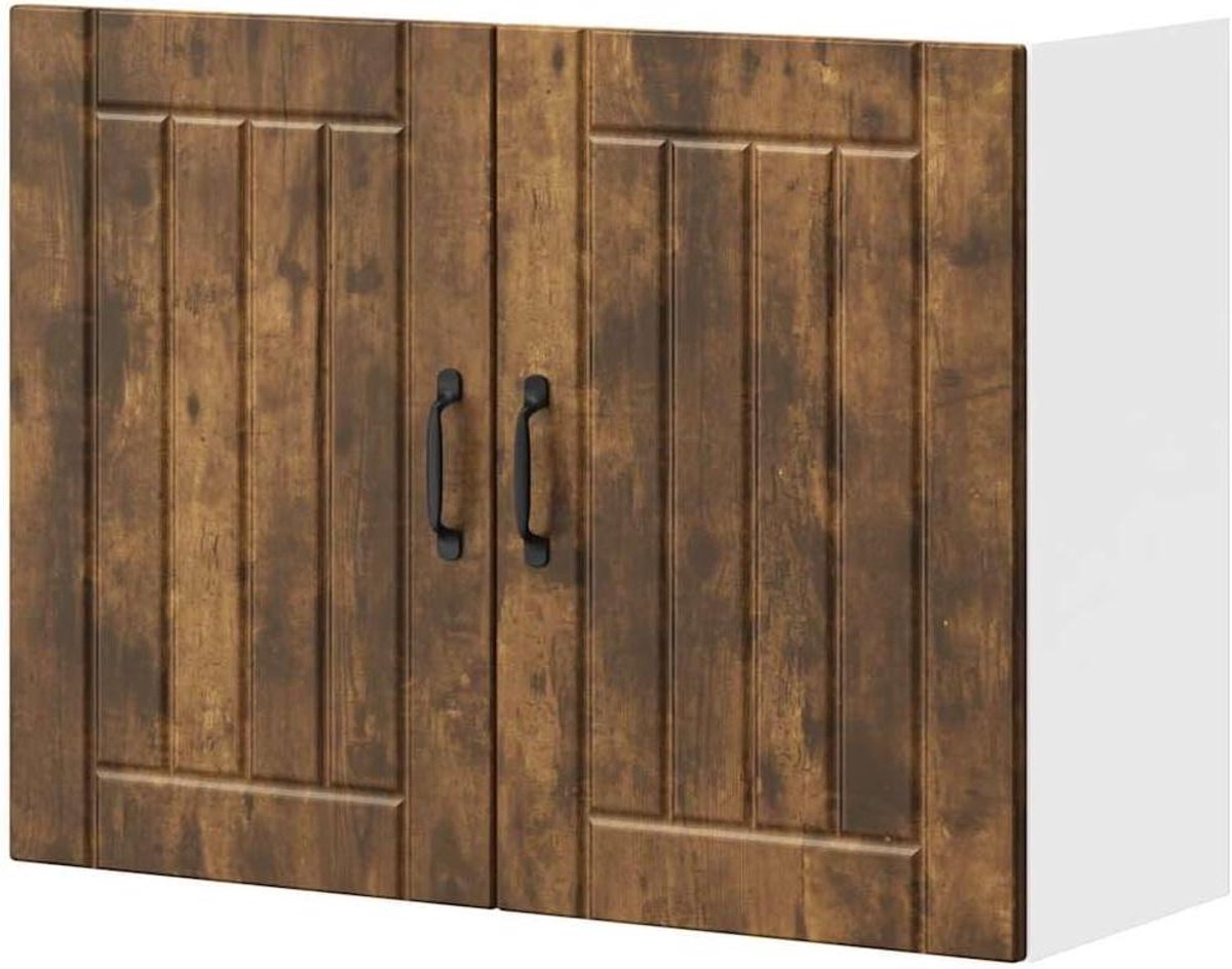 Keukenkast Lucca - Wandkast Keuken - Keuken Organiseren - Glazen Deuren - 80 x 31 x 60 cm - Gerookt Eiken
