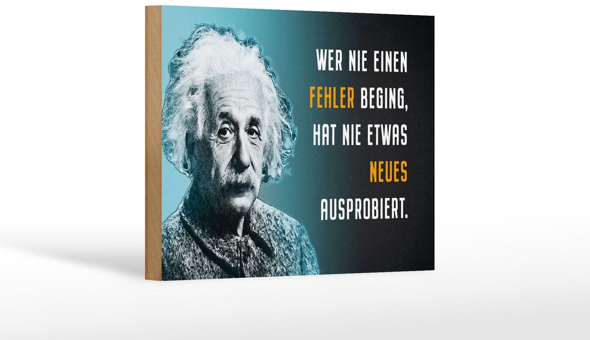 Holzschild Zitat 12x18 cm Einstein blau Wer nie einen Fehler beging Schild