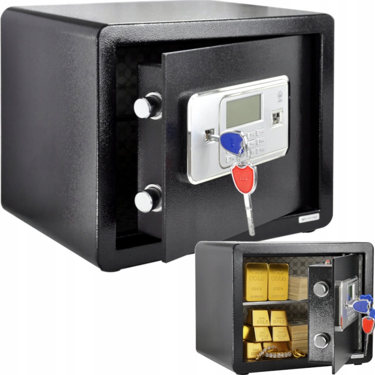 Merkloze Elektronische Kluis met Code en Sleutel - 15kg
