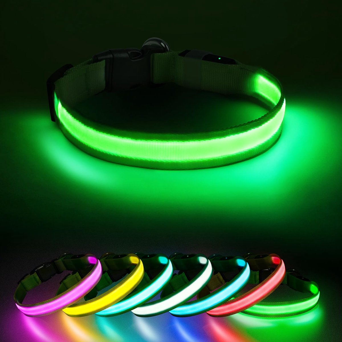 Hondenhalsband LED groen S - Oplaadbaar waterdicht - Lichtgevend voor veiligheid - Geschikt voor alle honden - SnelShoppen