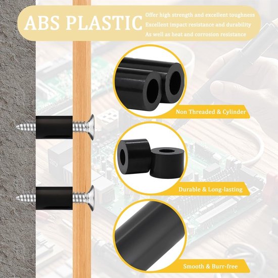 10 Pcs Kunststof Ronde Zwarte Afstandhouders - M8×14×25mm ABS Niet-Geschroefde Afstandhouders Isolatieafstandscilinders Ringen Bevestigingen Afstandsbussen Voor Schroeven — afbeelding 2