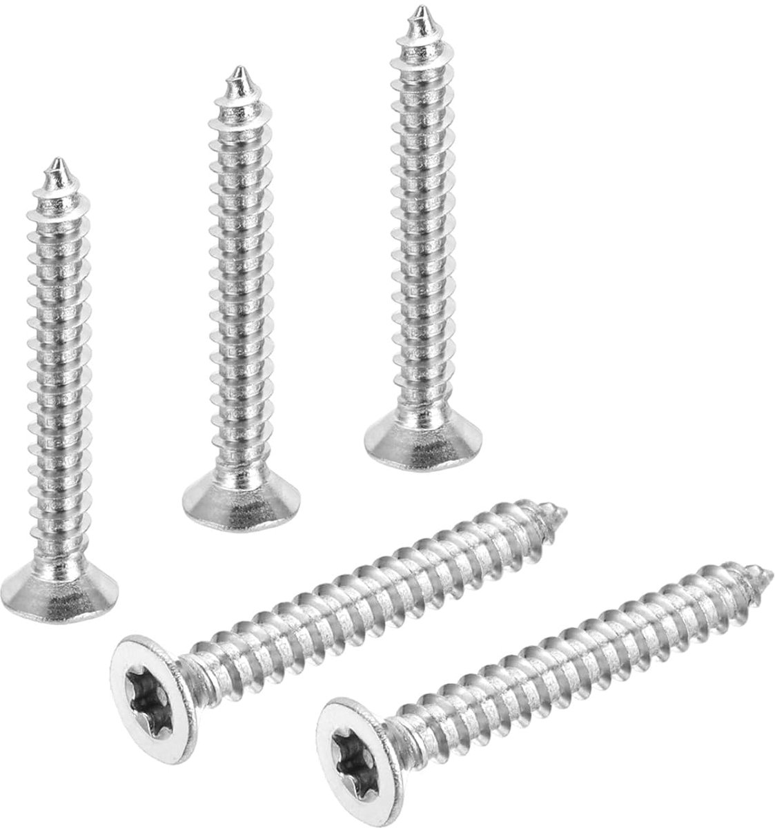 100 stuks M4 x 30 mm roestvrijstalen schroeven, houtschroeven, platkopschroeven, verzonken kop, veiligheidsschroeven, set met T10-bit voor hout, zacht metaal, metalen deksel, omheining