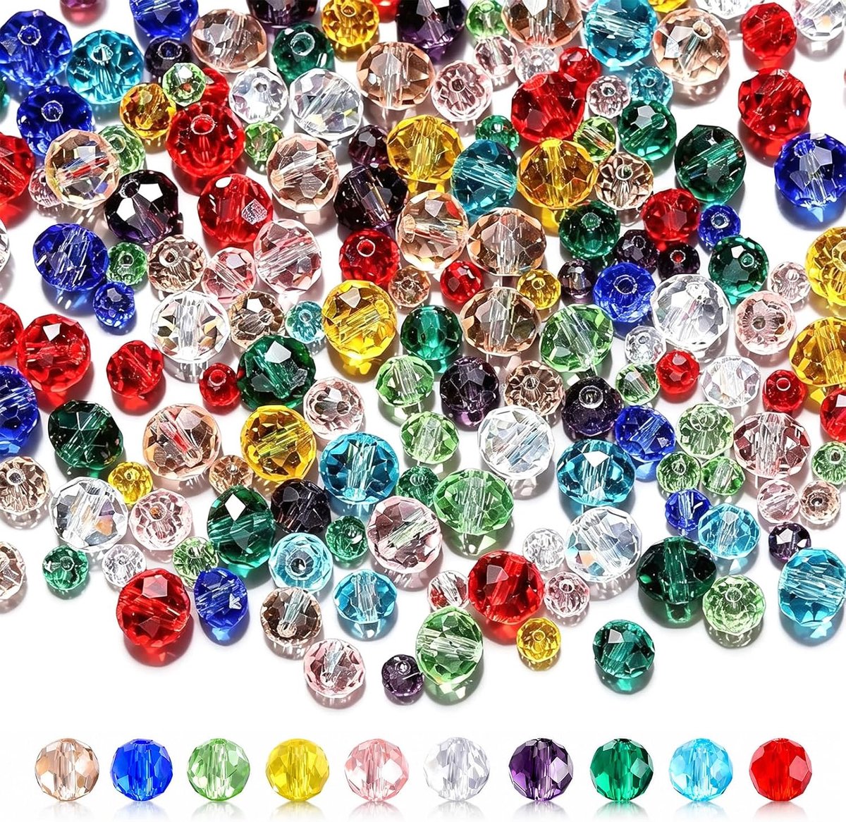 Kralen set, 4/6/8 mm gefacetteerde kralen om te rijgen met gat, glazen kralen voor knutselen, sieraden maken, doe-het-zelf halskettingen, armbanden en oorbellen