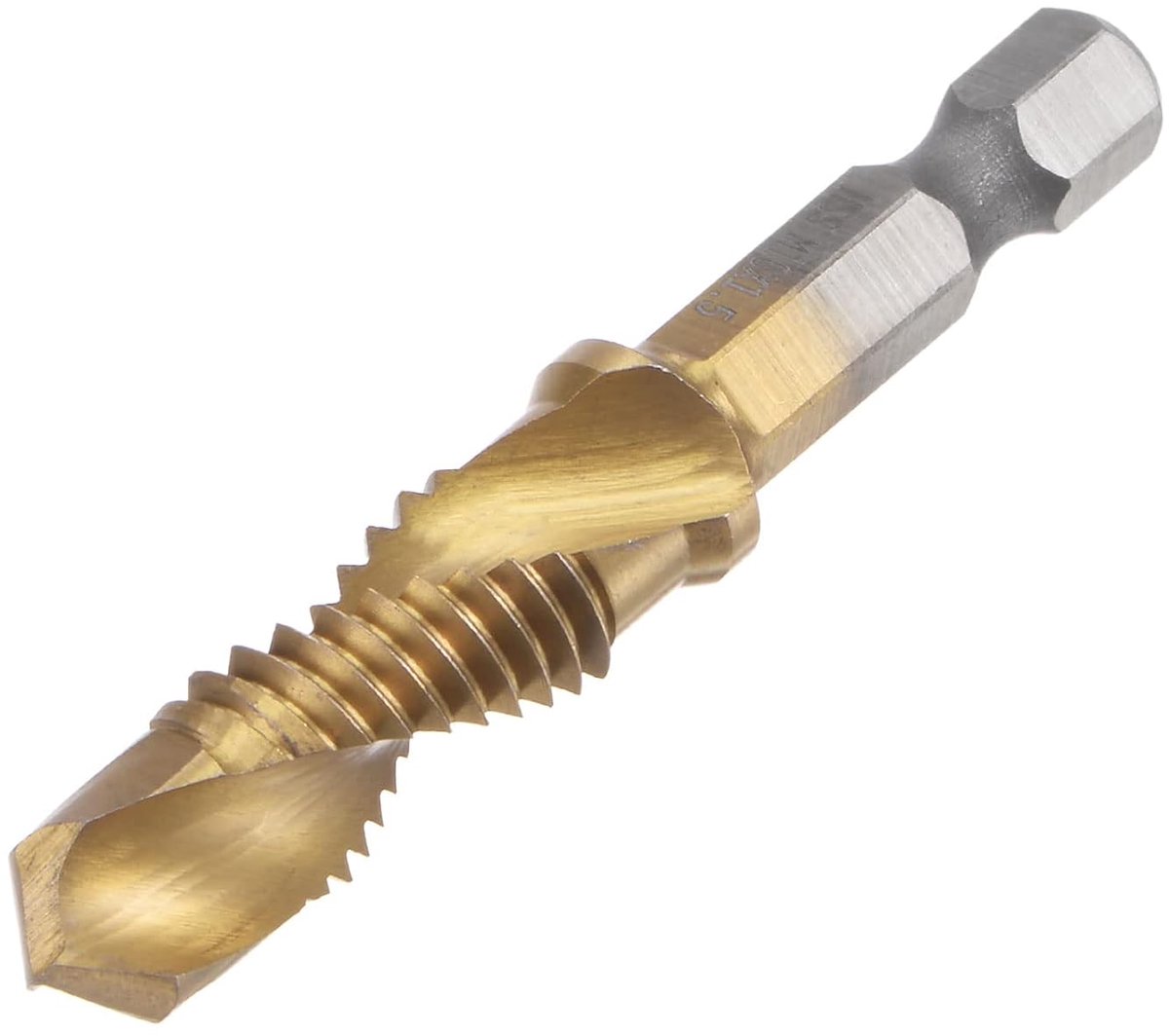 Sourcing map Gecombineerde boor en tap titanium gecoat sneldraaistaal spiraalgroef boorgereedschap M10 x 1,5