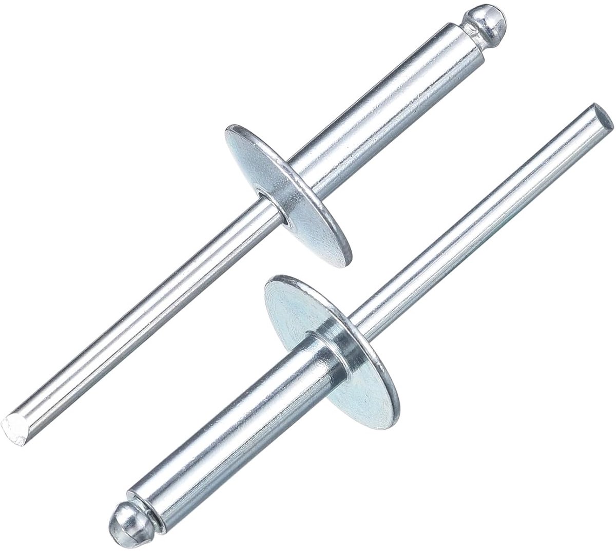 50 stuks populaire aluminium klinknagels 3/16 inch x 3/4 inch, aluminium aansluiting en stalen spindel, klinknagels met grote flens voor metaal, meubels, auto's, kleur zilver
