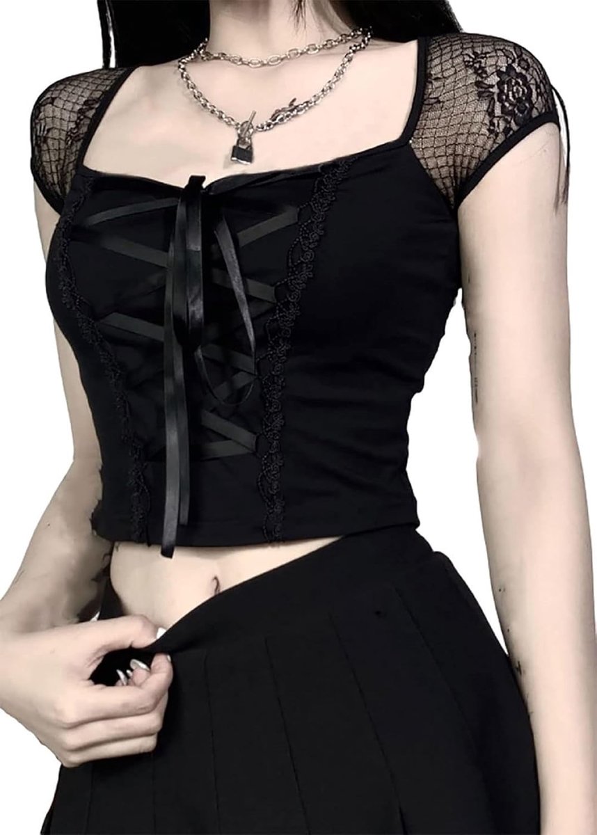 kleding dames geruit hals korte mouwen crop tops dames gothic kleding