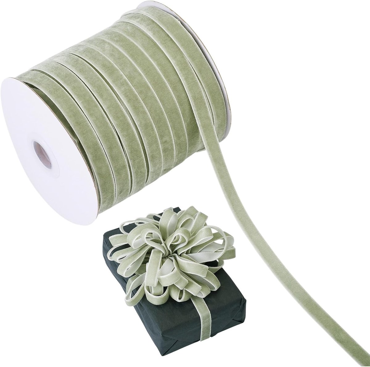 Fluwelen lint 50 meter 10 mm enkelzijdig fluwelen linten vintage zacht luxe lint voor haarstrik boeket geschenkverpakking bruiloft decoratie, olijfkleurig saai