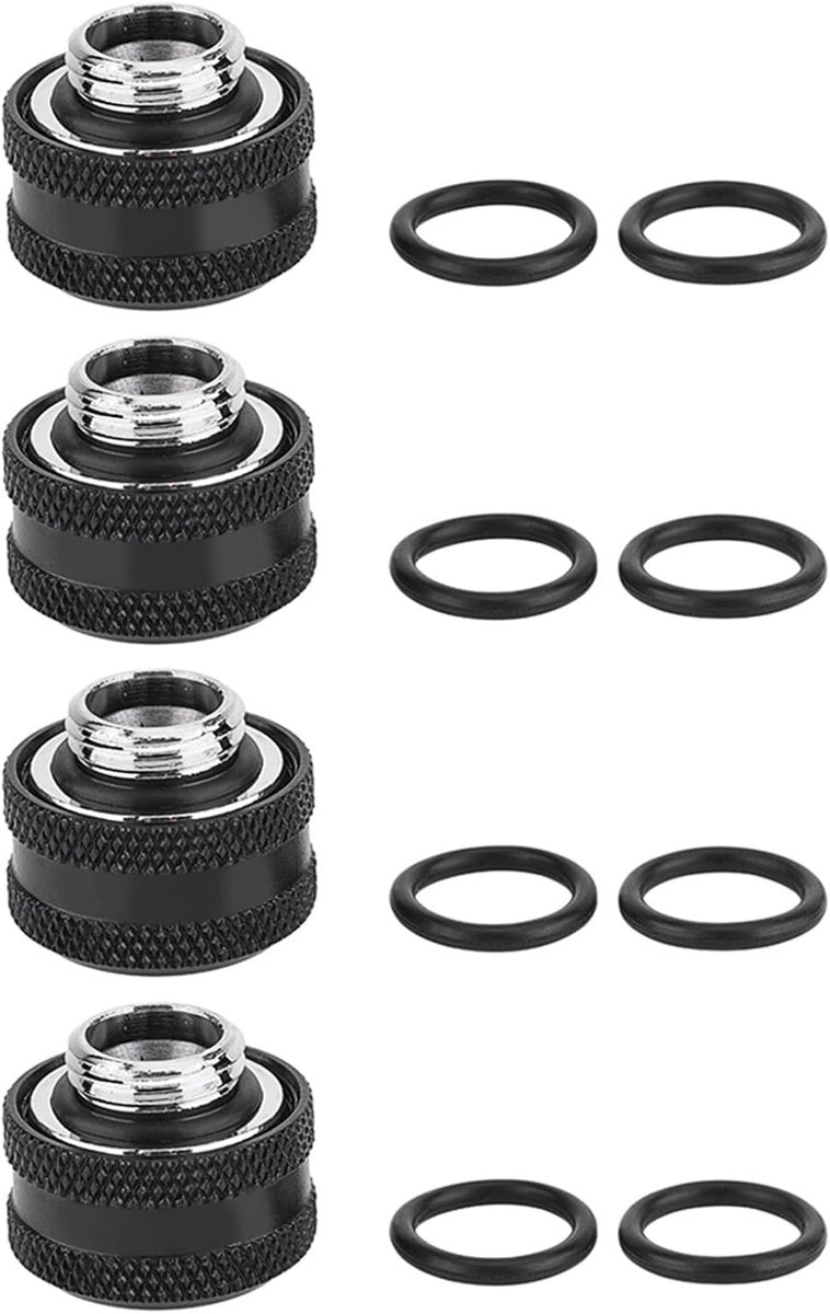 4 STKS YGKN-C16MM Snel Vastdraaiende Compressiefitting, OD 16 Mm Buisfitting Met Afdichtringen, Waterkoelingcompressiefitting Voor Pc-waterkoelsysteem(Zwart 4 STUKS)
