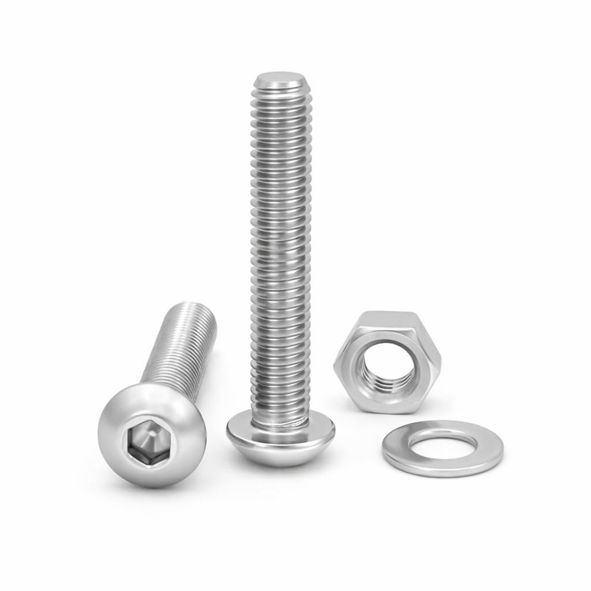 Inbusschroeven met knoopkop, roestvrij staal (AISI 304), inclusief 100 schroeven met 100 moeren en 100 sluitringen (300 stuks) schroeven met volledige schroefdraad (maat M8 x 30 mm)