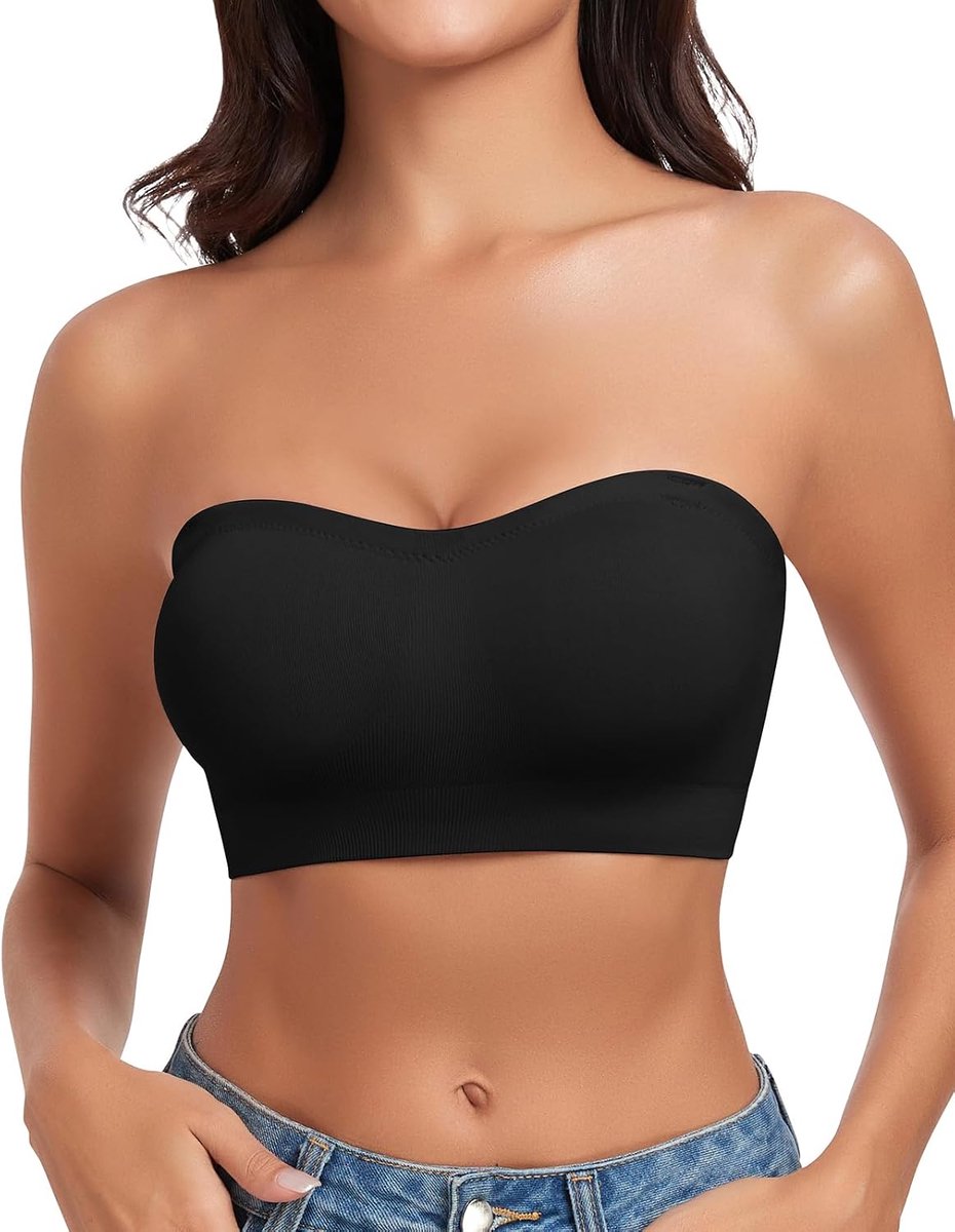 Bandloze bandeau-beha voor dames, zonder beugel, tube top, naadloos gevoerde bralette met doorzichtige bandjes, antislip siliconen