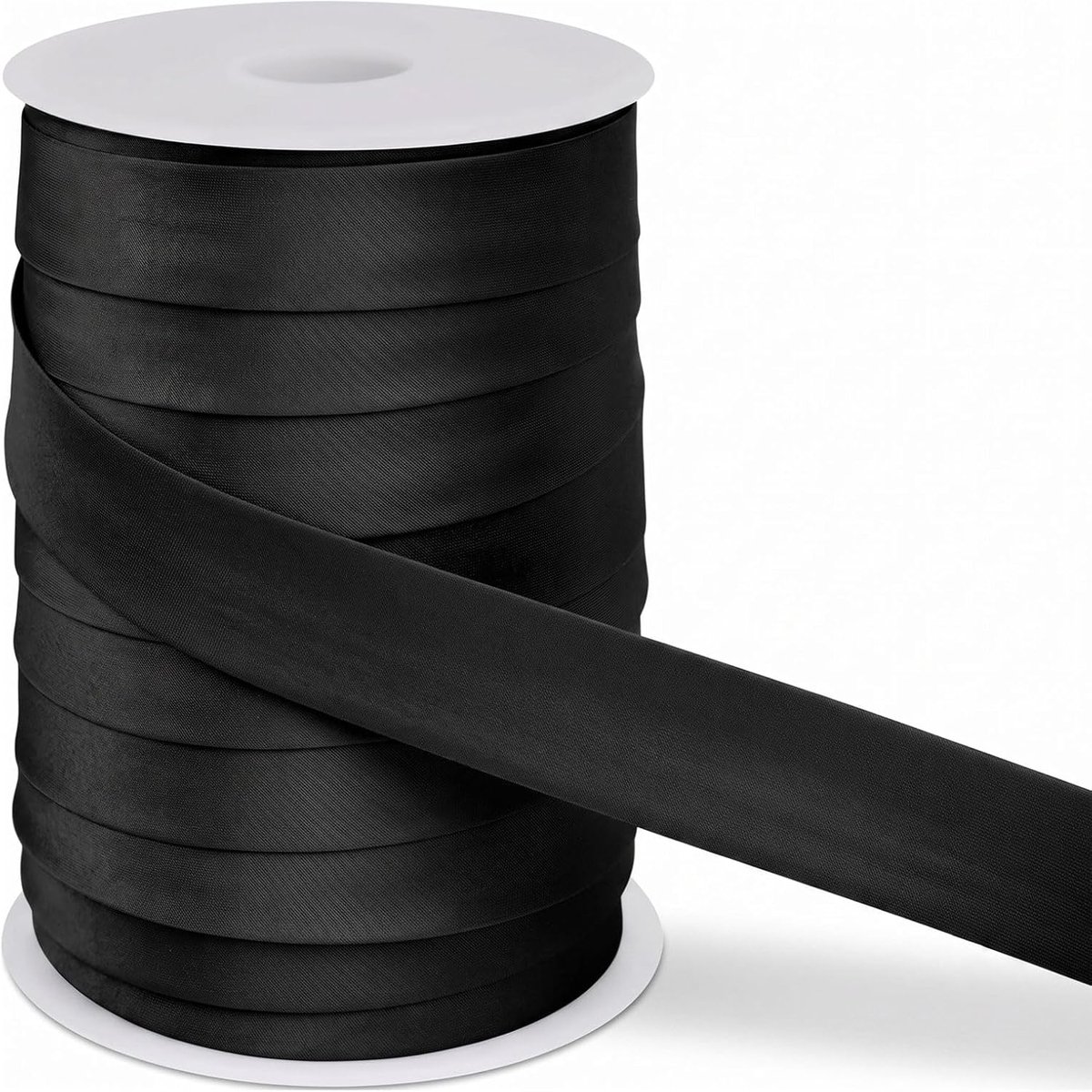 25 mm x 50 m - dubbel gevouwen rand van polyester satijn voor naaien, knutselen, doe-het-zelf handwerk, naadband en decoratie (zwart)