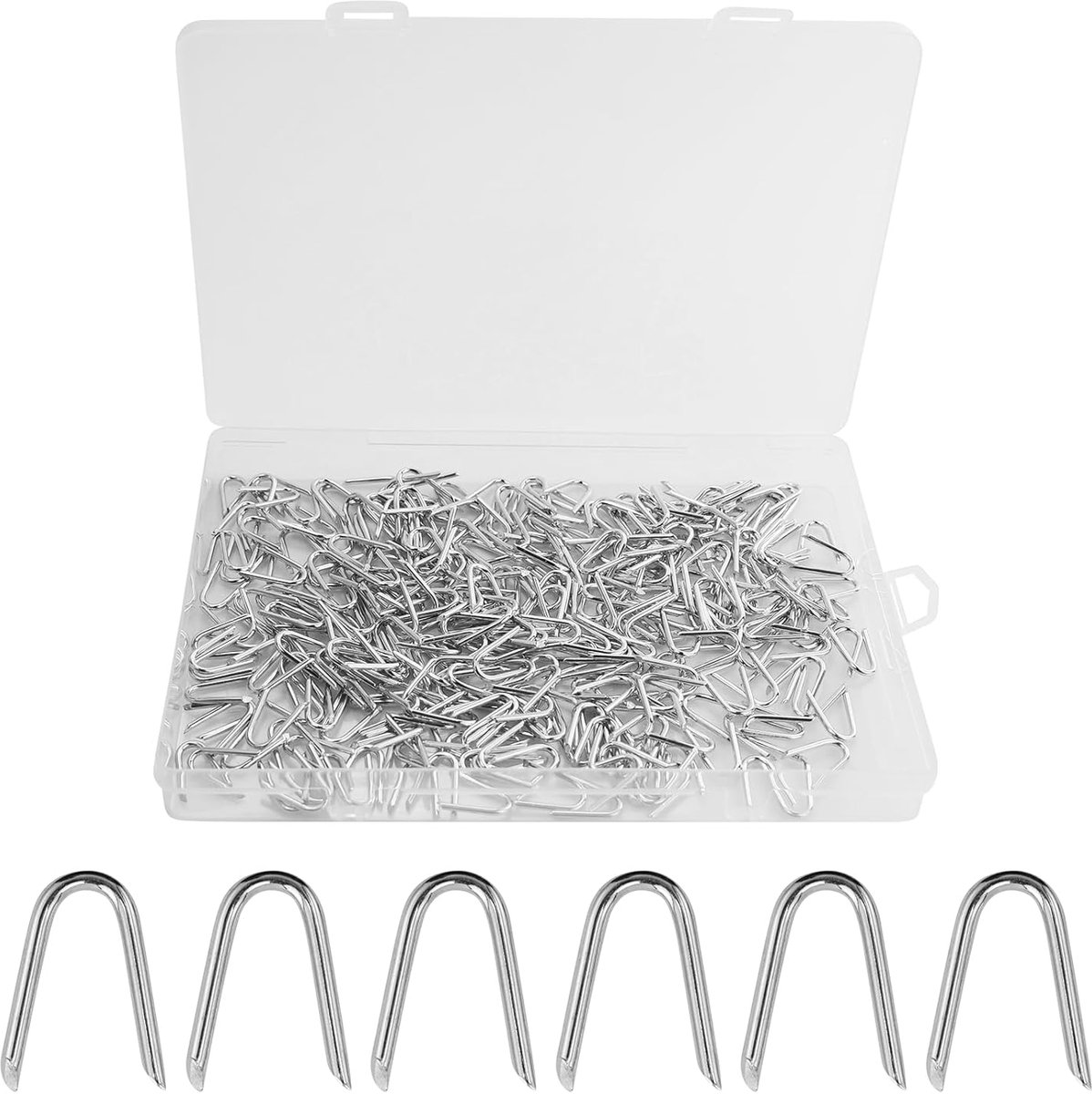 315 stuks zilveren U-type spijkers, krampen, stalen krampen, hekklemmen, spatnagels, omheining, draad, U-klem, verzinkte bevestigingspinnen voor netten, hek, gaashek, pikethek, pikethek