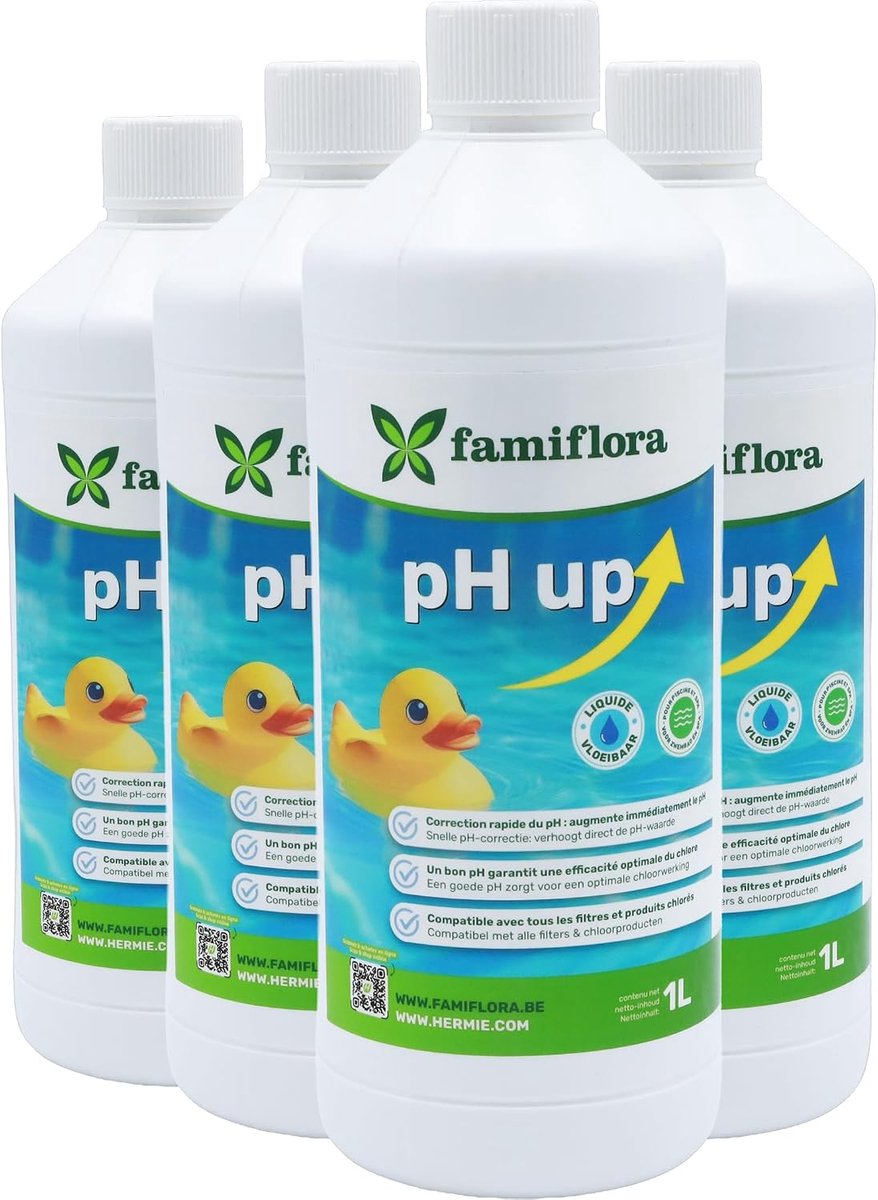 pH Up vloeibaar 4x 1L - verhoogt pH-waarde - geschikt voor zwembad & spa - voorkomt irritaties - SnelShoppen