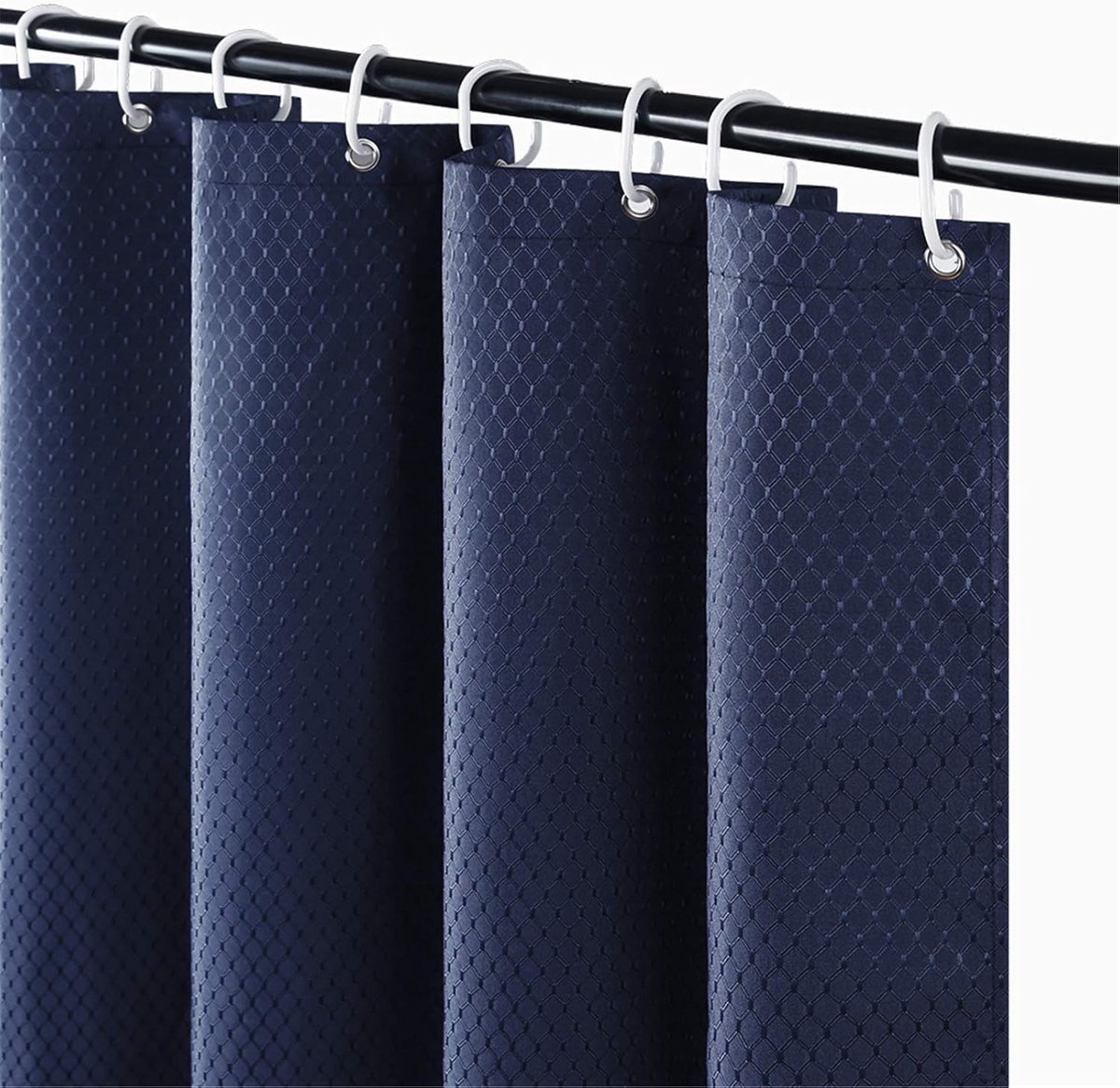 Douchegordijn, waterdicht, schimmelbestendig, gewogen stoffen gordijnen voor badkuip, badkamer, natte ruimte, set met 10 ADS-haken, marineblauw, 150 x 180 cm.
