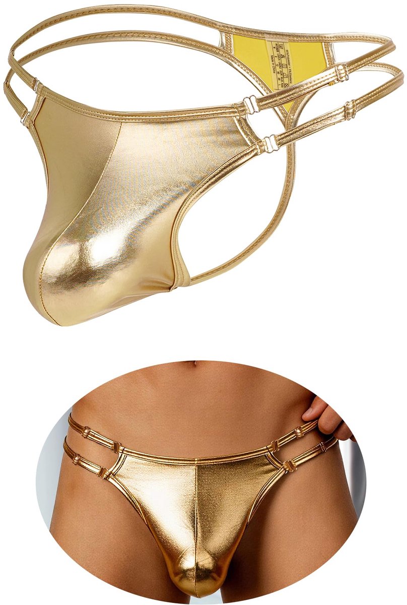 Herenstring M - Metallic kunstleer - Glanzende G-string met U-zak - Perfect voor clubwear - SnelShoppen