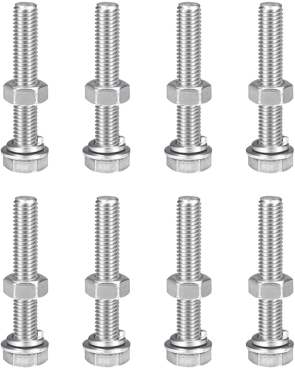 Zeskantschroeven M8 x 50 mm moeren sluitringen plat en diefstalbeveiligingsset zeskantschroeven volledige schroefdraad roestvrij staal 304 8 set
