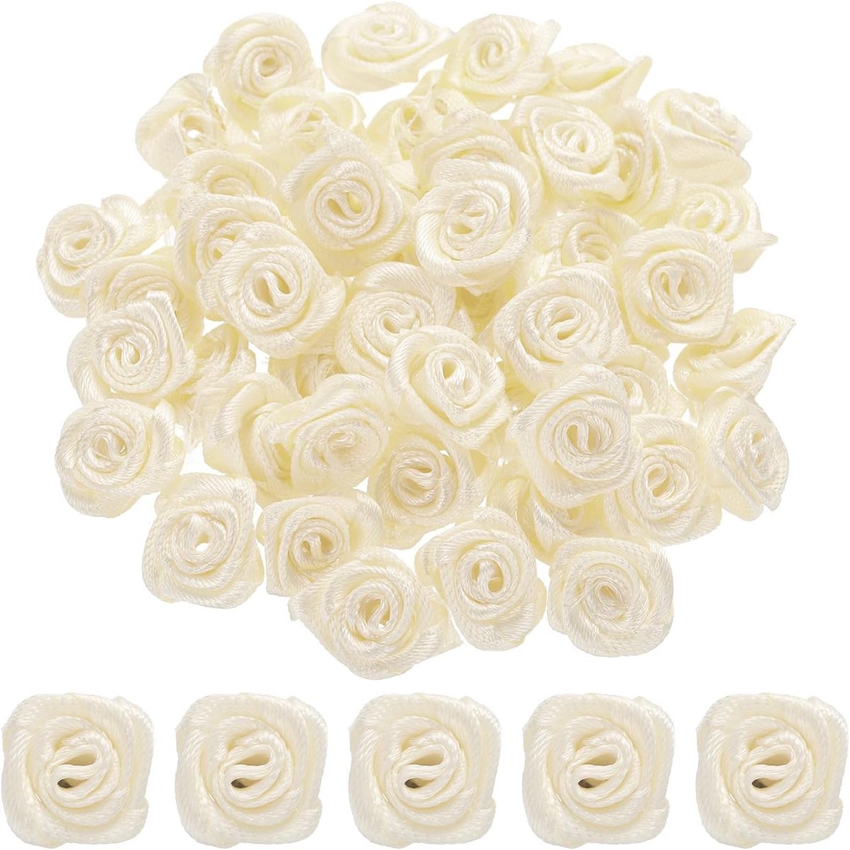 Satijnen lint, 100 stuks, 1,5 cm, kunstbloemen, stof, satijnen lint voor doe-het-zelf accessoires, naaien, geschenkverpakking, bruiloftsdecoratie, beige