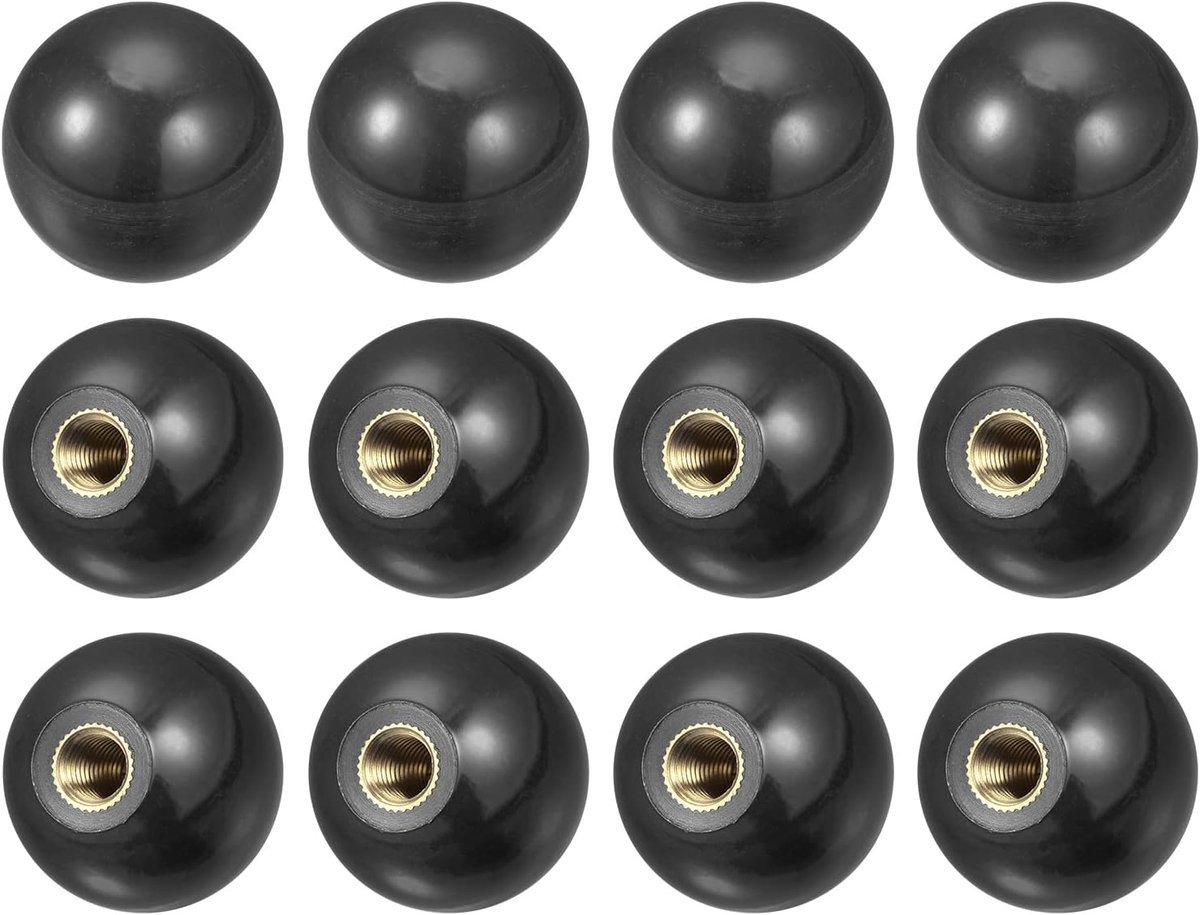 Sourcing map 12 stuks draaiknoppen met schroefdraad M8 binnendraad warmtehardbaar kogelknop 1,18 inch zwart ronde kogelgrepen met koperen inzetstuk voor machines en handgrepen apparaat vervanging