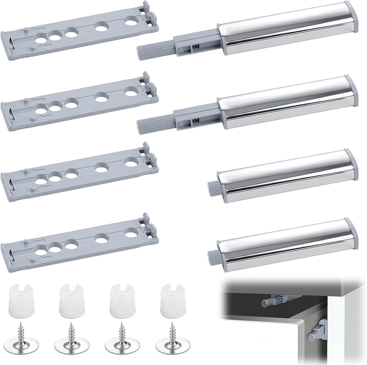 4 stuks push-to-open magneten voor kastdeur, schokdemper voor lade, zonder handvat, voor kastdeur, lade, meubels en kast