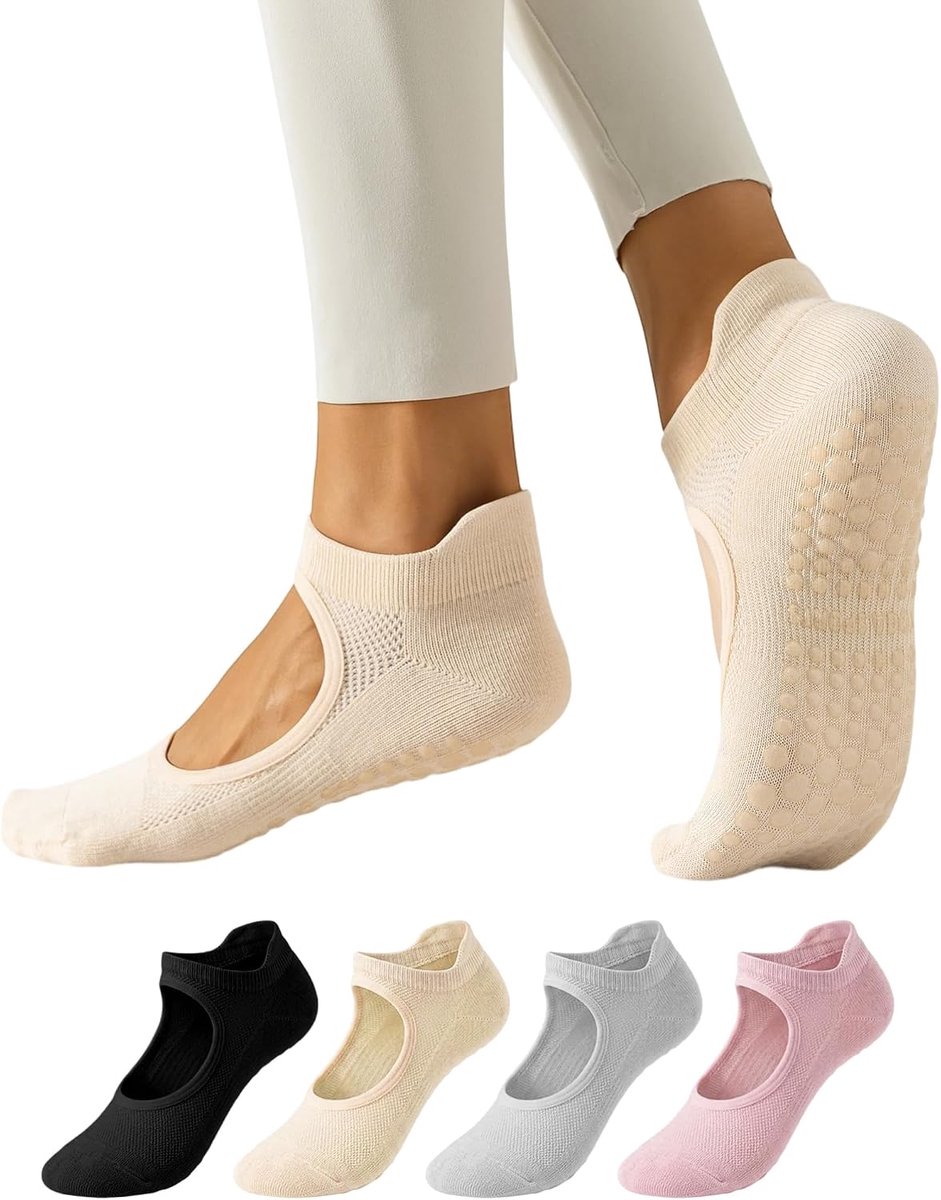 Sokken met handgrepen, yogasokken voor vrouwen, antislip grip voor actieve sporttraining