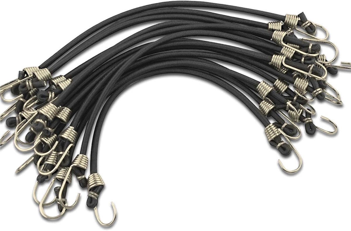 Elastische spanbanden met haken, 15 stuks, robuust, 25,4 cm, spanbanden met haken voor bagage, voor camping, lading, bagage, tenten, dekzeilen en fietsen