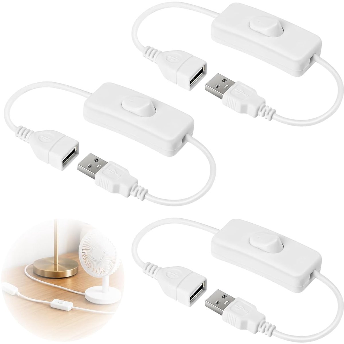 USB kabel met schakelaar 30 cm - USB verlengkabel met plug - geschikt voor LED verlichting - ShopVlot