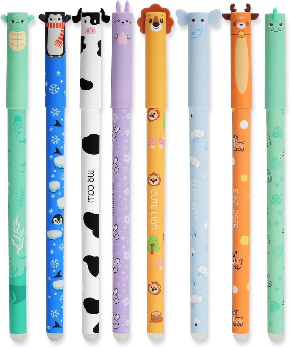 Erasable gelpennen 0.7mm - 8 kleuren - schattige cartoon dieren - ideaal voor studenten - ShopVlot