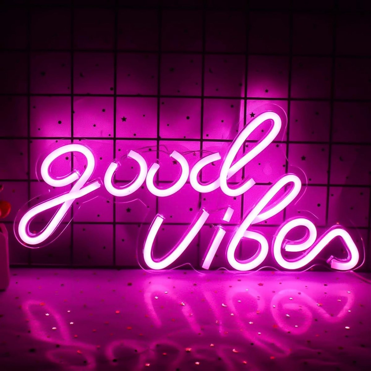 Neon lichtsignaal Good Vibes - roze acryl - uniek ontwerp - sfeervolle wanddecoratie - ShopVlot
