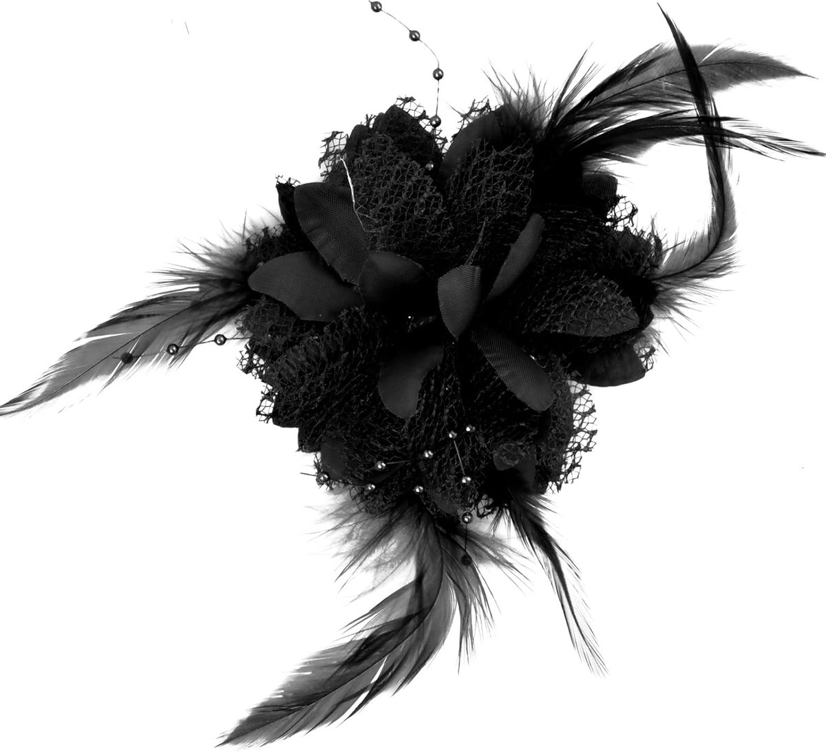 Haarspeld bloem 10 cm - Zwart veer - Elegant haaraccessoire - Perfect voor bruiloften - ShopVlot