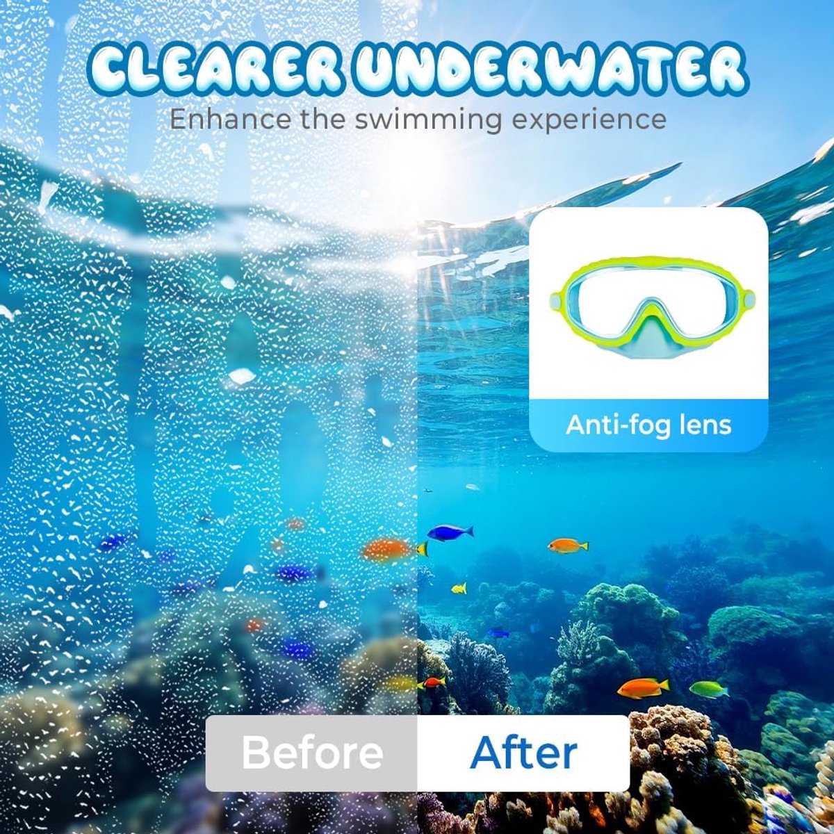 Zwemgoggles voor kinderen met neuskap - verstelbare siliconen band - 180° panorama HD - anti-condens en waterdicht - ShopVlot