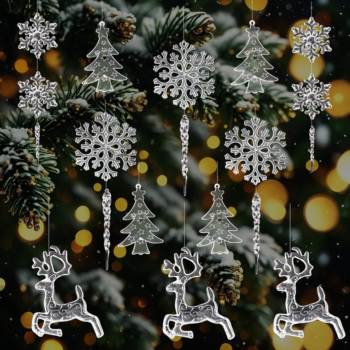 Thijox - 30 stuks Acryl Sneeuwvlokken IJspegels Kerstdecoratie - Hangende Kristallen Hangers - Heldere Ornamenten voor Kerstboomversiering en Winterde