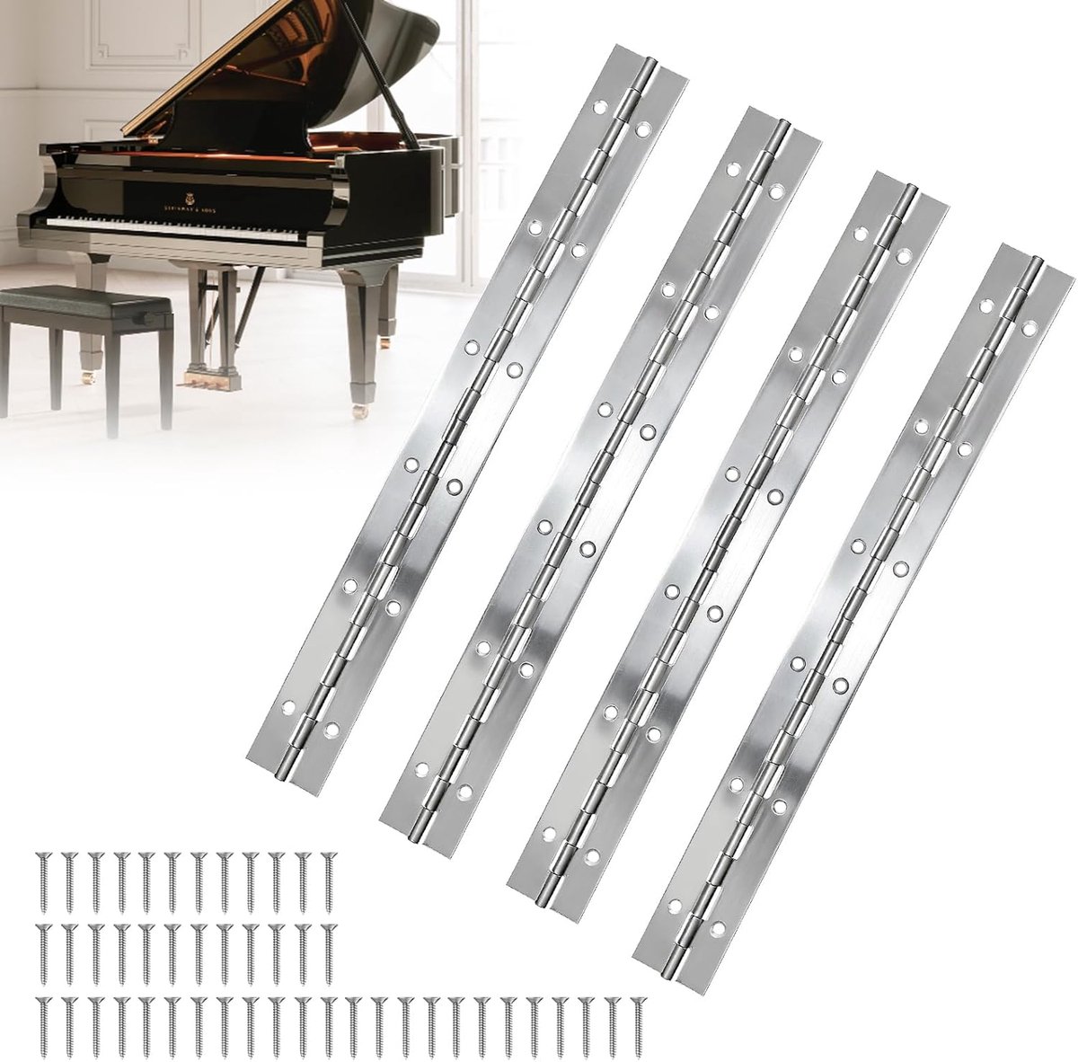 Piano scharnier 4 x 12-gaten - RVS 304 - Duurzaam en roestvrij - Ideaal voor deuren en kasten - ShopVlot